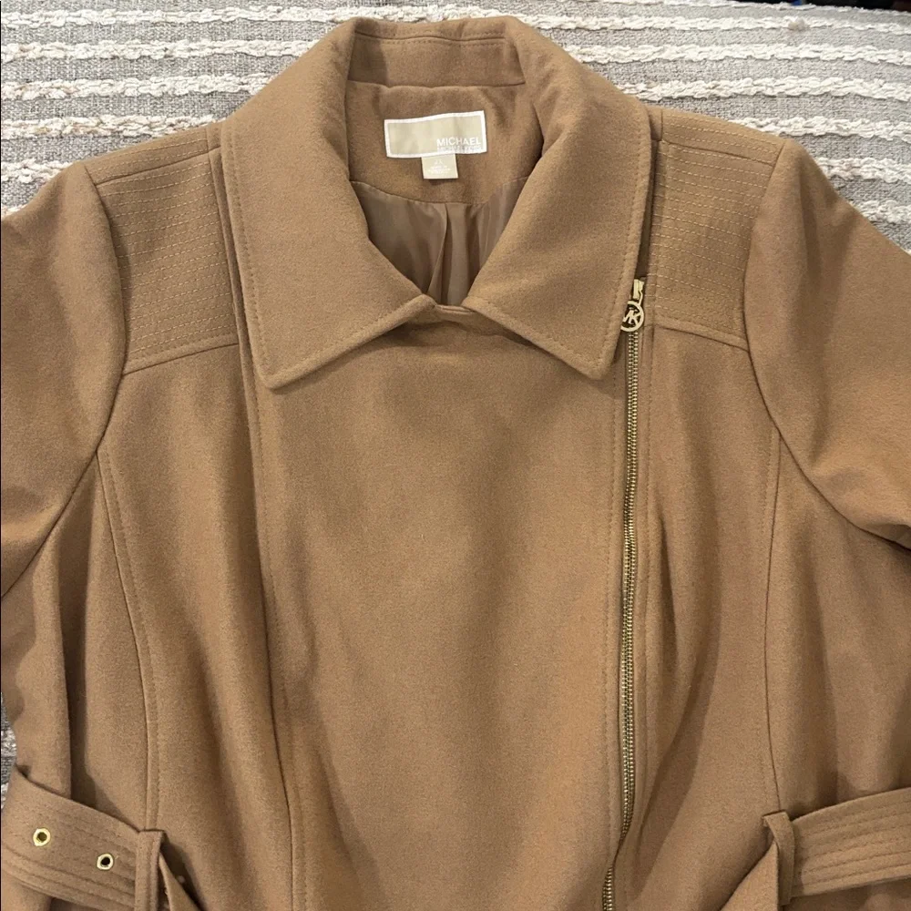 Michael Michael Kors Asymmetrical‎ Belted Wool Blend Camel Coat Size 2X